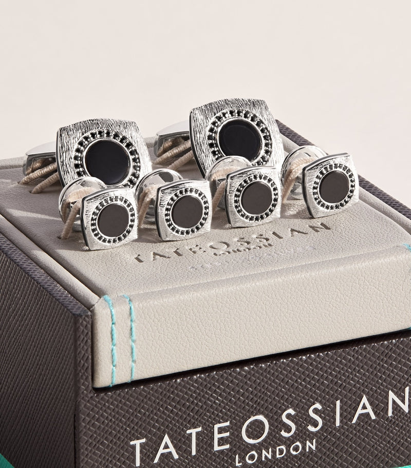 Tateossian Onyx Graffiato cufflinks and studs set (British brand)