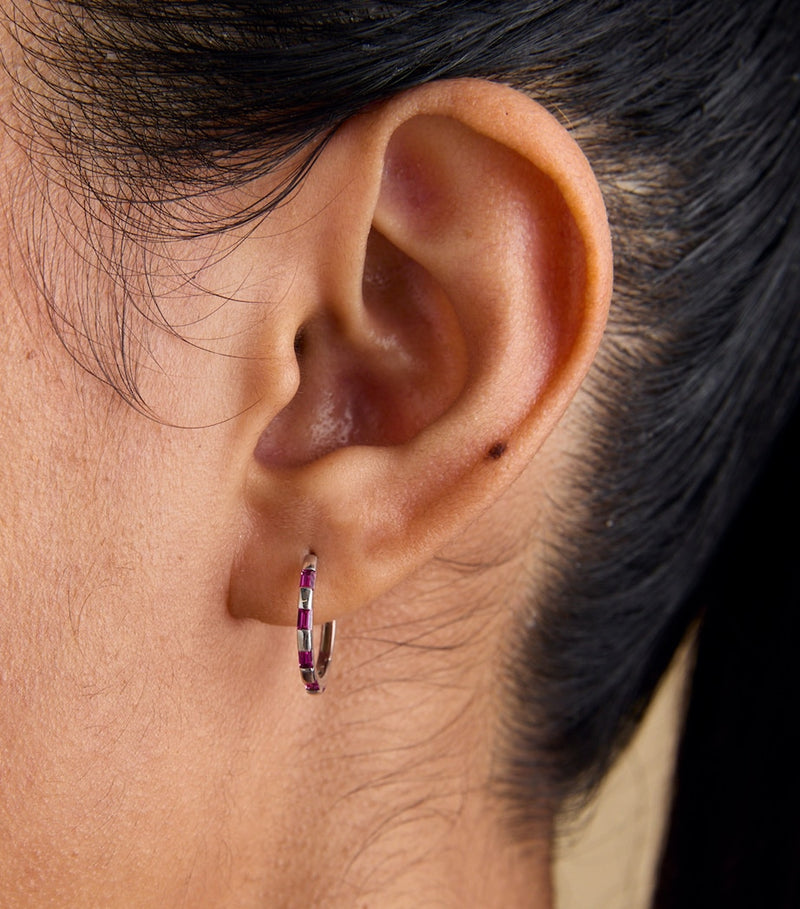 Astrid & Miyu white gold pink sapphire hoop earrings UK version