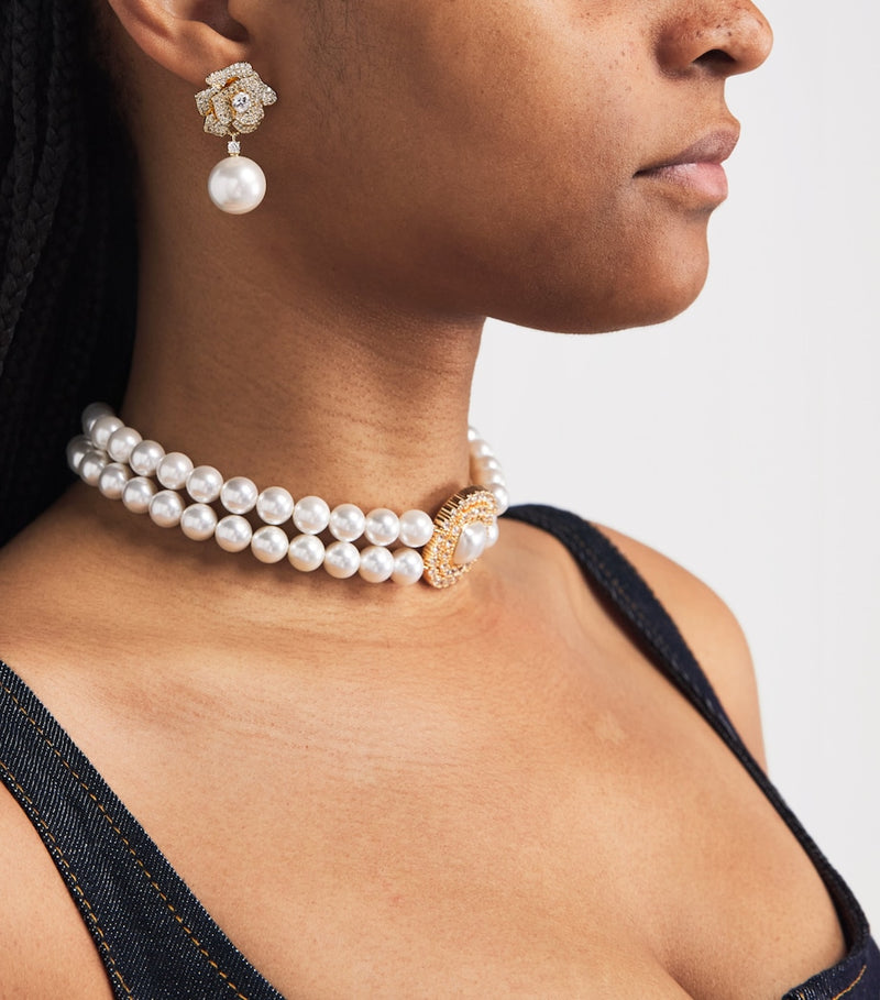 Self-Portrait crystal and faux pearl flower earrings - British product