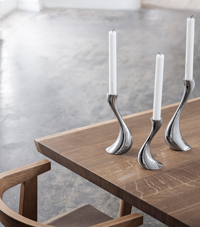 Georg Jensen Cobra candle holder set of three stainless steel holders, UK version