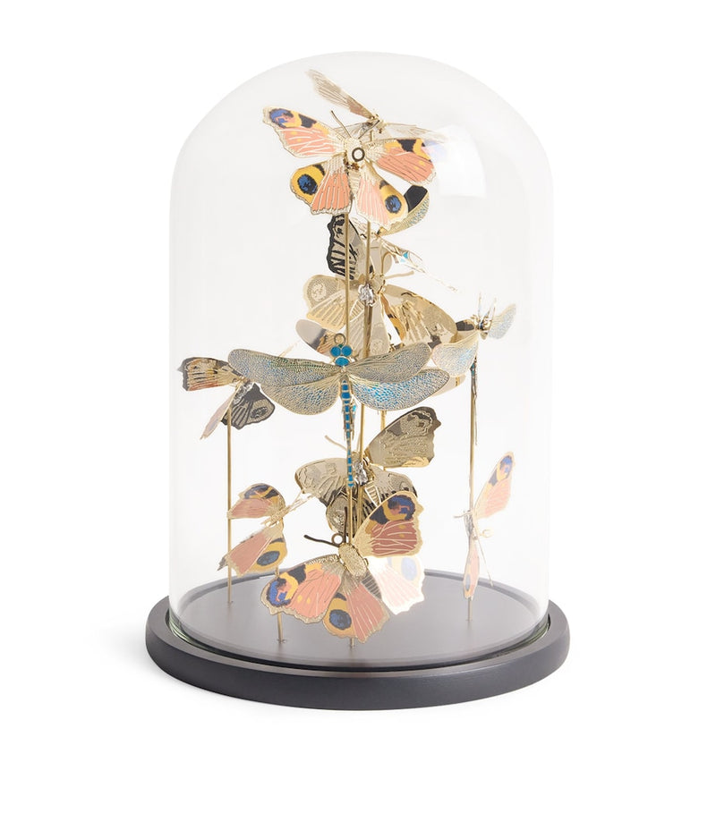 The London Christmas Company butterfly cloche ornament glass dome wooden base, UK version