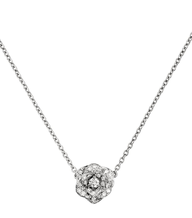 Piaget white gold diamond rose pendant necklace (British brand)