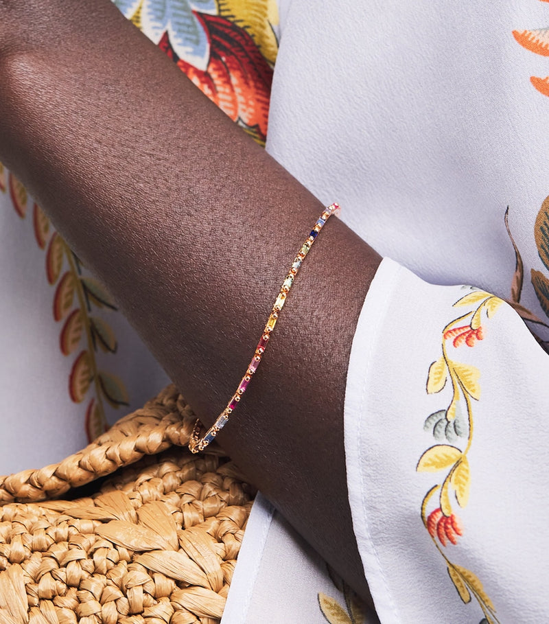 Suzanne Kalan rose gold rainbow sapphire tennis bracelet (British brand)