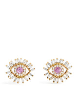 Harrods Suzanne Kalan Rose Gold Diamond and Pink Sapphire Mini Evil Eye Stud Earrings- Buy online at McGrocer