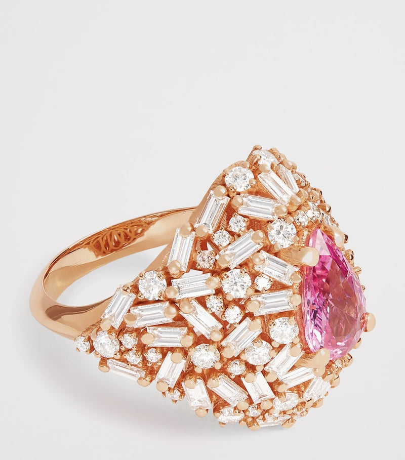 Suzanne Kalan rose gold diamond and pink sapphire ring - British product