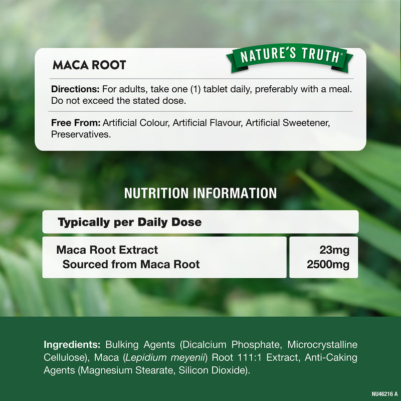 Nature's Truth maca root high strength tablets 2500mg, imported from the UK