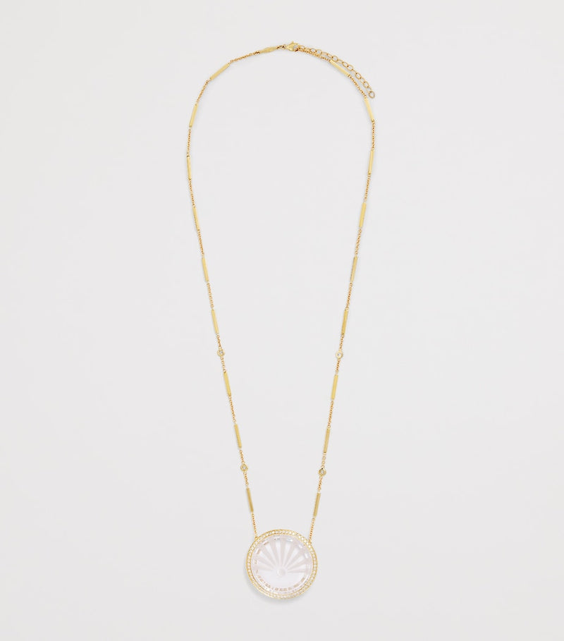 Jacquie Aiche large sunshine necklace gold diamond quartz (British brand)