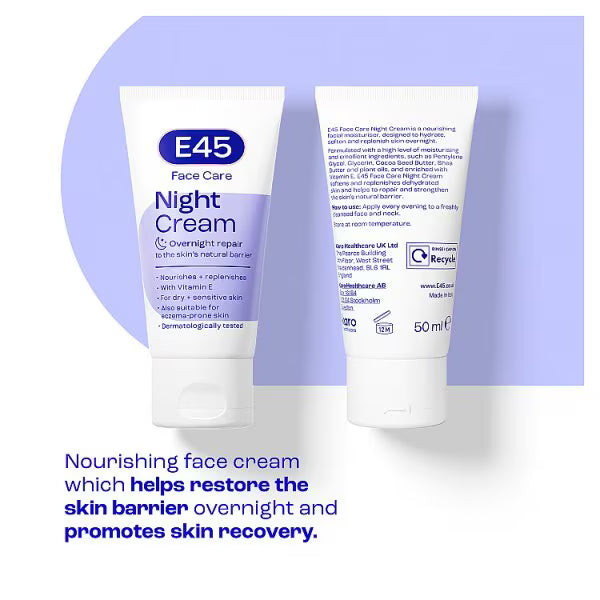 E45 Night Cream Face Moisturiser 50ml - British product