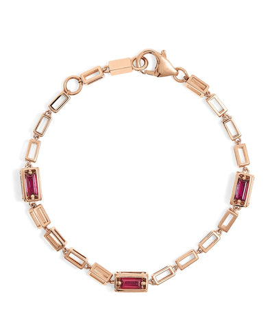 Harrods Suzanne Kalan Rose Gold and Ruby Large Block Chain Bracelet- Buy online at McGrocer