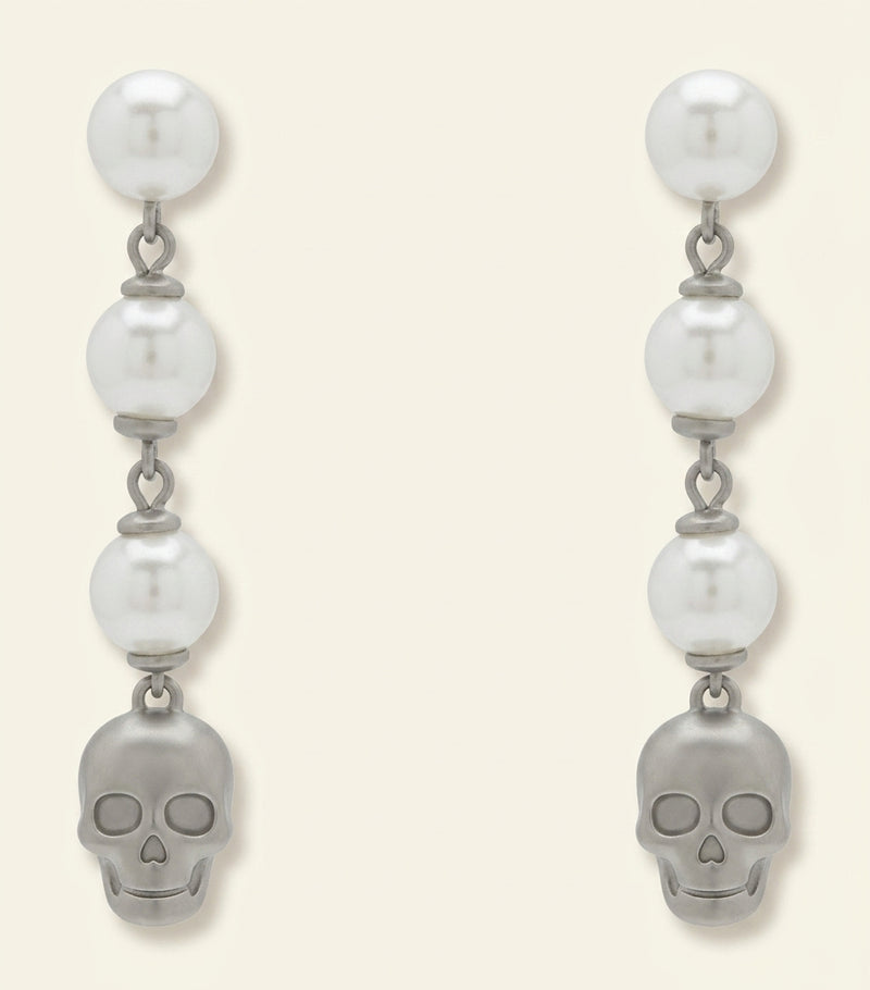 McQueen faux pearl skull earrings, imported from the UK