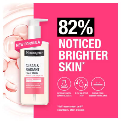 Neutrogena Clear Radiant Face Wash 200ml, imported from the UK