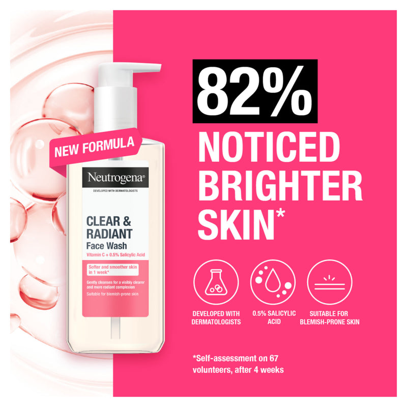 Neutrogena Clear Radiant Face Wash 200ml, imported from the UK