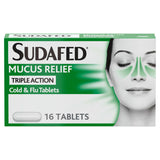 Sudafed Mucus Relief Cold Flu Tablets Pack of 16 (British brand)