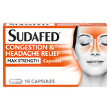 ASDA Sudafed Congestion & Headache Relief Max Strength Cold & Flu Capsules Pack of 16- Buy online at McGrocer