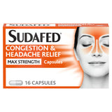 Sudafed Capsules for congestion and headache relief, pack of 16 (British brand)