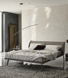 Minimalist Upholstered Bed with Adjustable Headboard and Walnut Wood Feet 240cm Wide