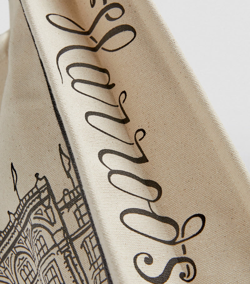 Harrods canvas tote bag with storefront outline - British product