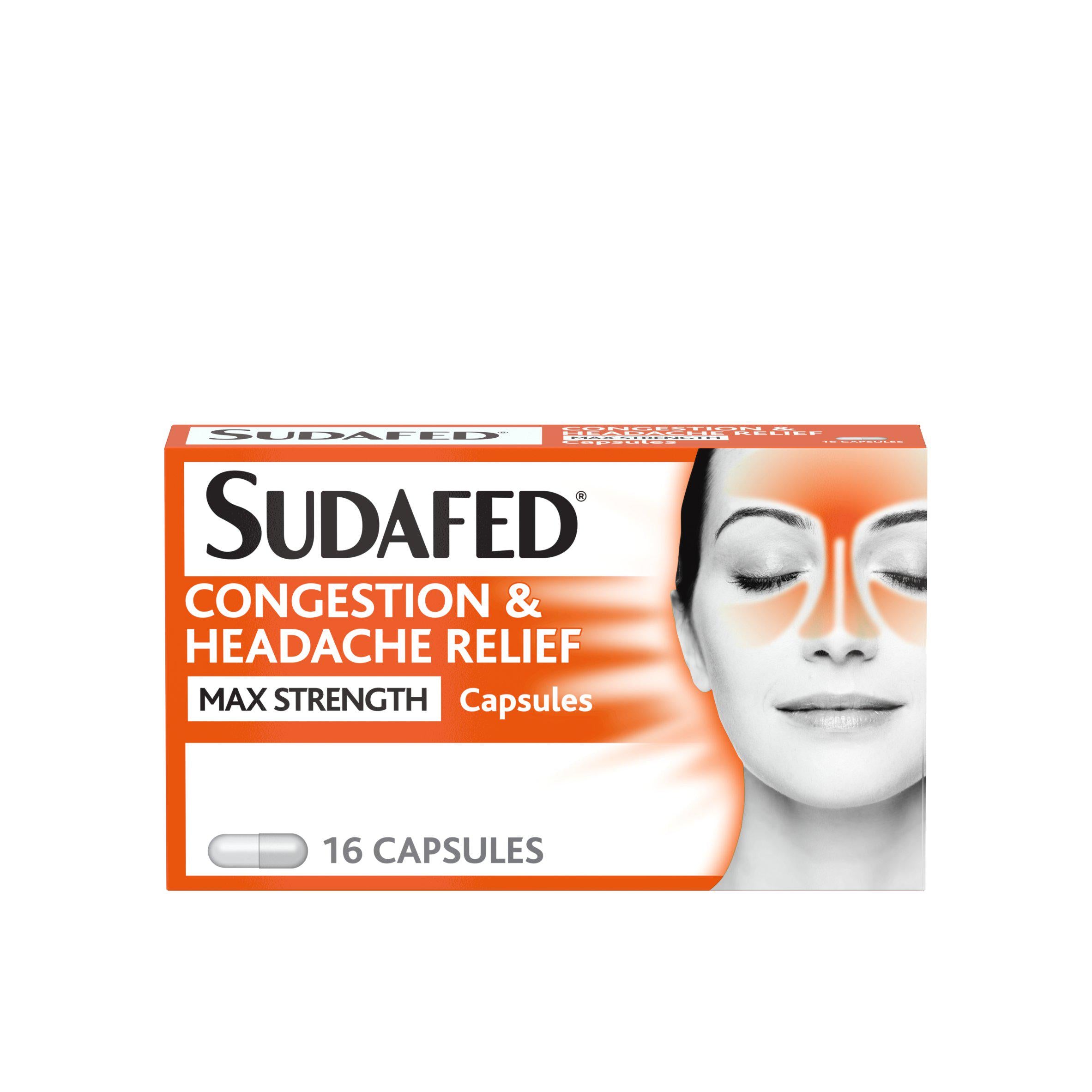 Sudafed Congestion & Headache Relief Capsules, Max Strength x16 cough cold & flu Sainsburys