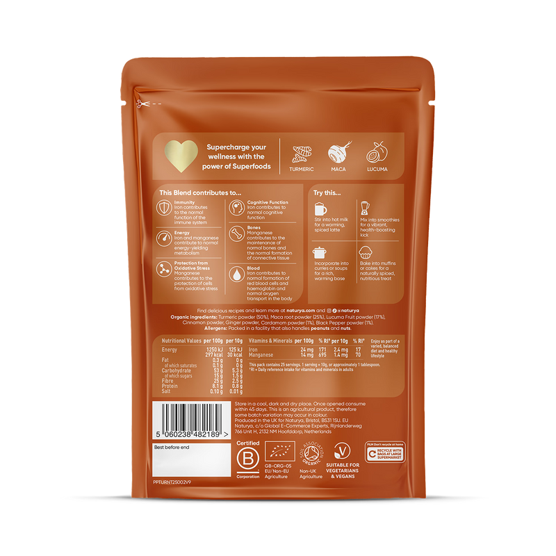 Naturya Organic Turmeric Superblend 250g, imported from the UK