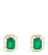 Harrods SHAY Yellow Gold Diamond and Emerald Halo Earrings 0.5cm- Buy online at McGrocer
