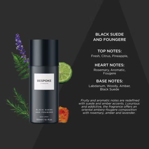 Bespoke London Black Suede & Fougere Body Spray 150ml - British product