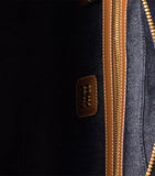 Miu Miu Beau denim top-handle bag with calf leather trims (British brand)