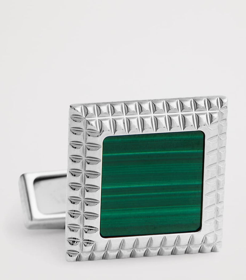 Dunhill hobnail cufflinks with malachite stone, 15mm - British product