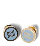 Miu Miu enamel logo earrings gold-tone brass, imported from the UK