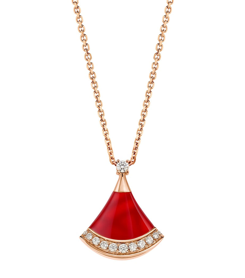 Bvlgari Divas' Dream rose gold necklace with diamonds and carnelian - British product