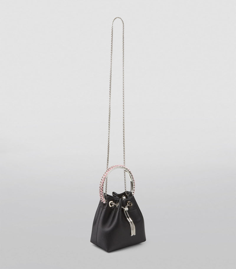 Jimmy Choo Bon Bon satin top-handle bag with crystal handle, imported from the UK