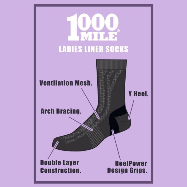 1000 Mile mens liner Repreve crew socks, UK version