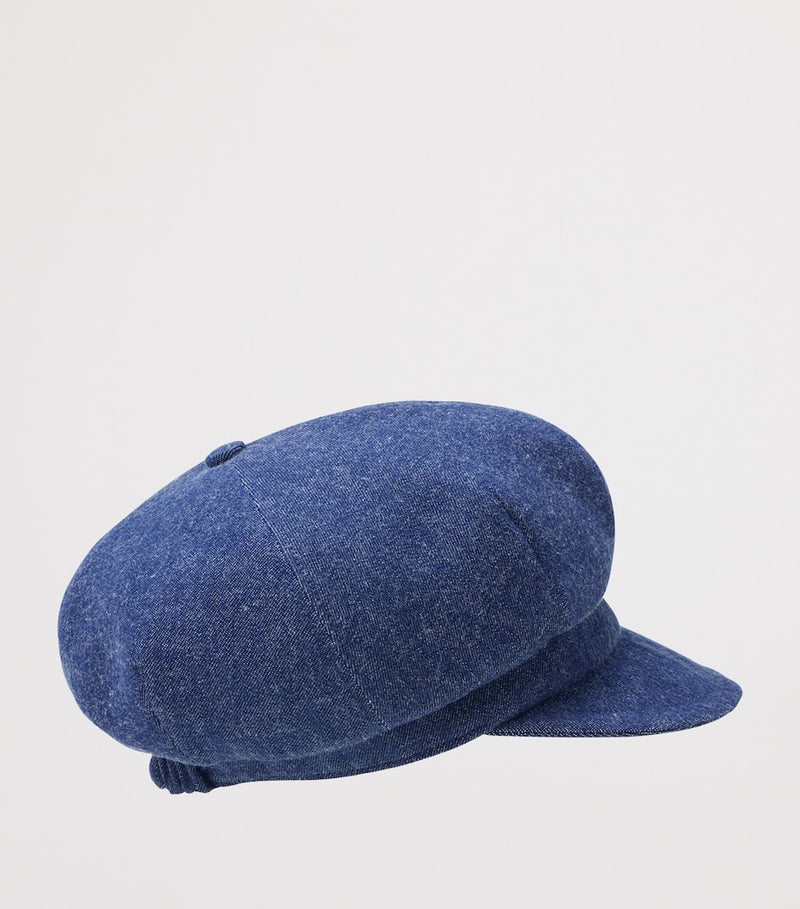 Miki House denim embroidered cap with rabbit and floral motifs, imported from the UK