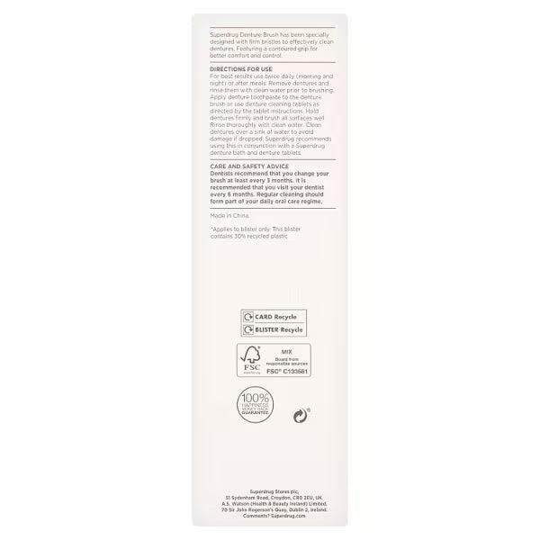 Superdrug denture brush firm bristles design (British brand)