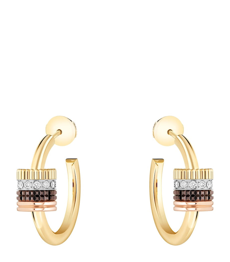 Boucheron Quatre Classique hoop earrings mixed gold and diamonds 8mm - British product