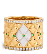 Harrods Yellow Gold Diamond Emerald and Pearl Ring Size 53- Buy online at McGrocer