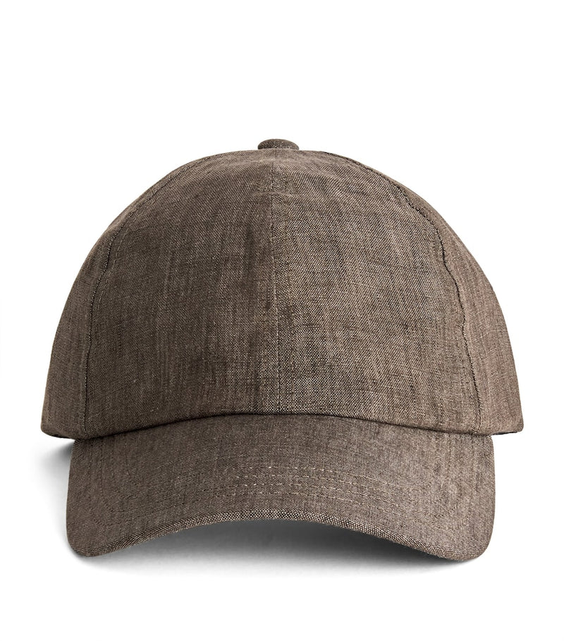 Sunspel linen cap adjustable strap embroidered eyelets, UK version