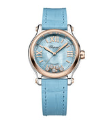 Harrods Chopard Happy Sport Rose Gold and Lucent Steel Diamond Watch 33mm- Buy online at McGrocer