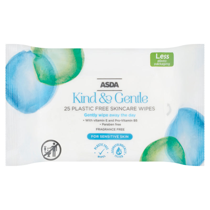 ASDA Kind & Gentle Plastic Free Skin Care Wipes 25 - British product