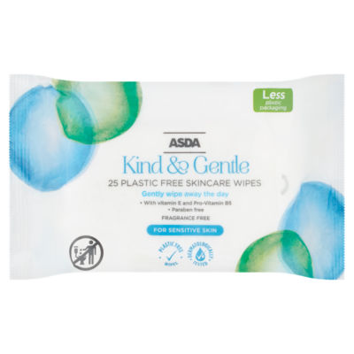 ASDA Kind & Gentle Plastic Free Skin Care Wipes 25 - British product