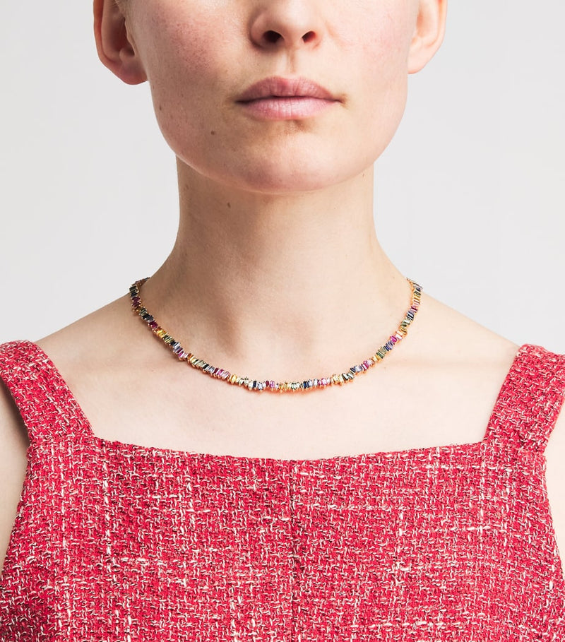 Suzanne Kalan rose gold rainbow sapphire tennis necklace 43cm - British product