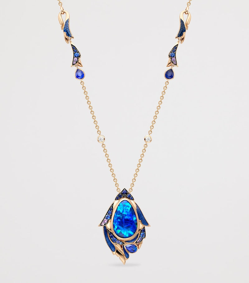 Boodles rose gold pendant with diamonds opal sapphire (British brand)