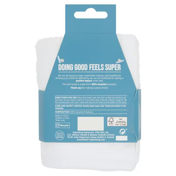 Superdrug hair towel recycled polyester (British brand)