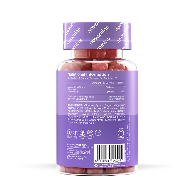 Novomins Kids Magnesium Strawberry Flavoured Gummies 30g (British brand)