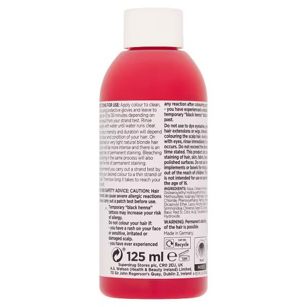 Superdrug hair dye semi permanent red 125 ml (British brand)