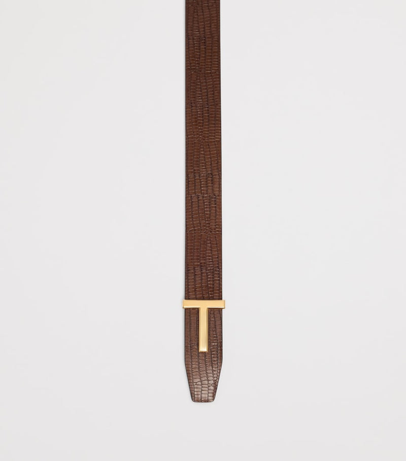 TOM FORD scale-effect calfskin belt with gold T buckle, UK version
