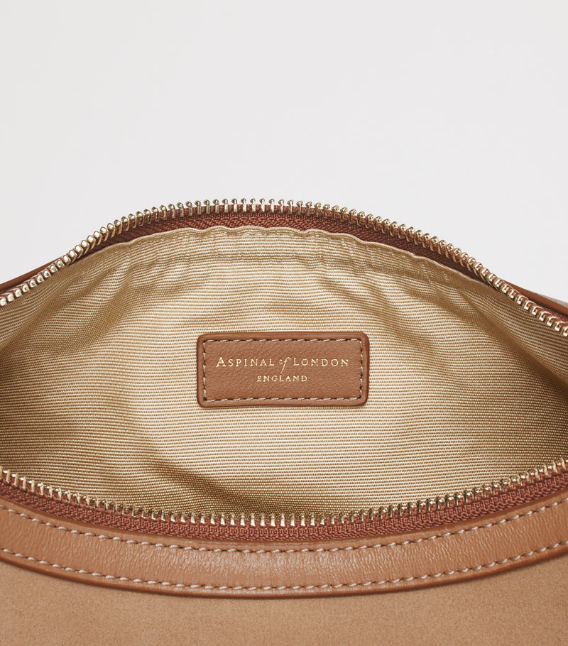 Aspinal of London Soho Crescent shoulder bag in suede, UK version