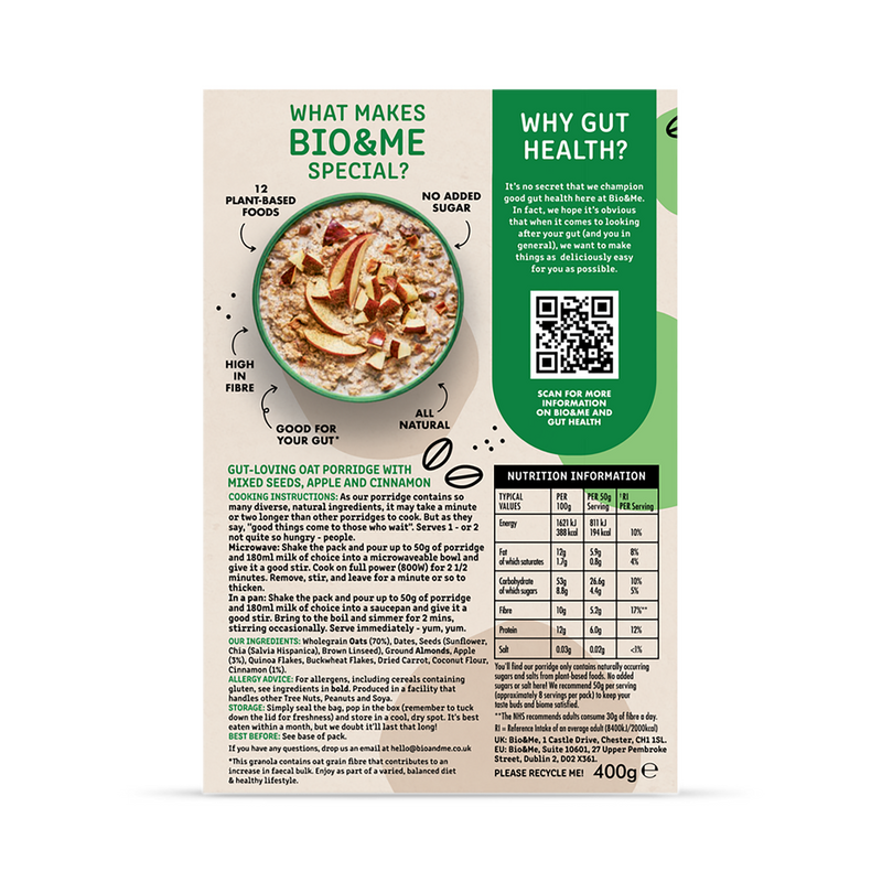 Apple Cinnamon Gut-Health Porridge with 12 Plant Types 400g