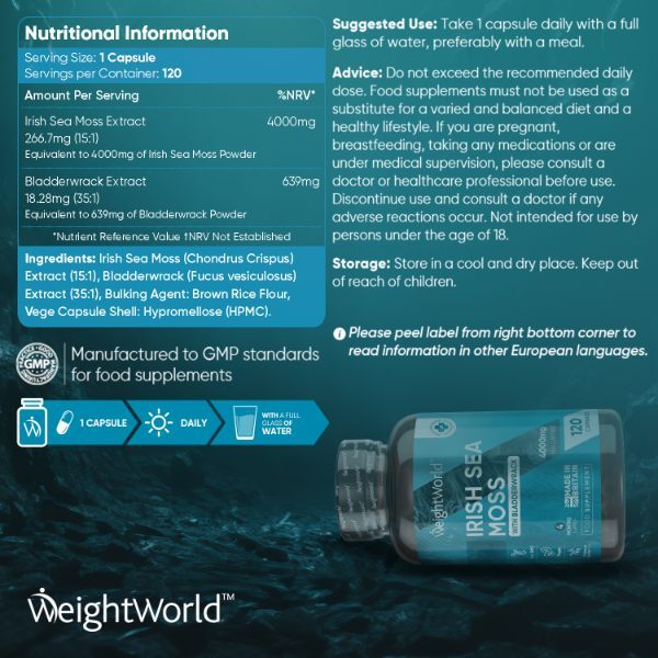 WeightWorld Irish Sea Moss capsules 4000mg, imported from the UK