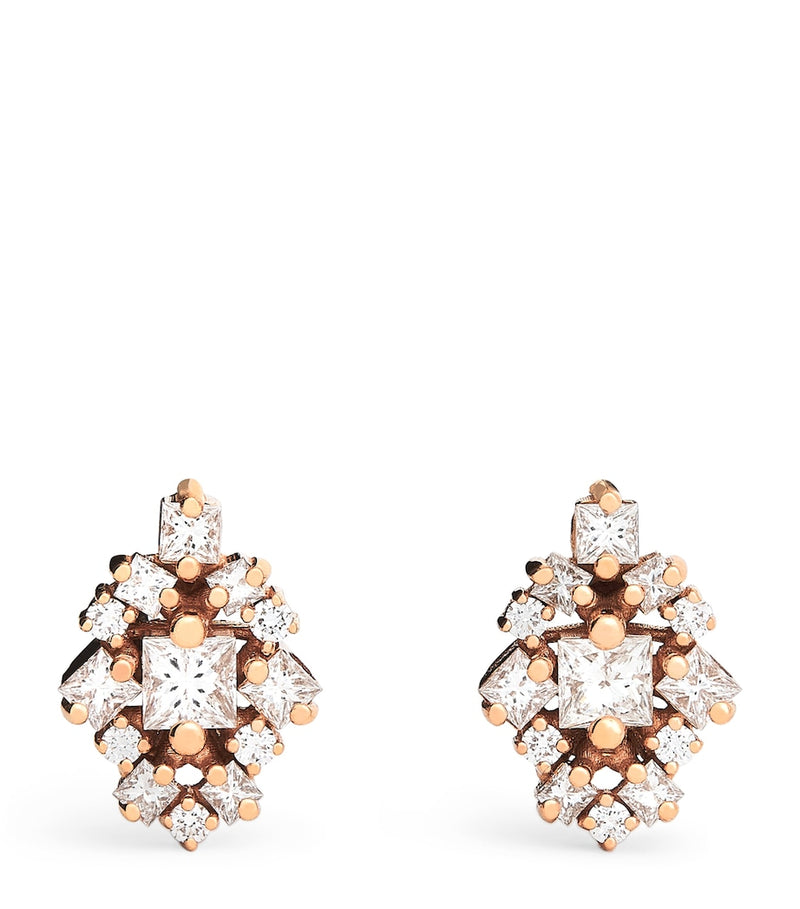 Suzanne Kalan La Fantasie rose gold diamond stud earrings (British brand)