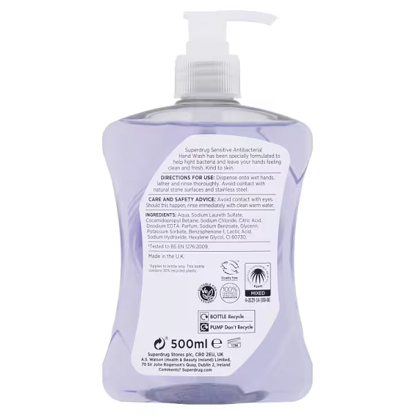 Superdrug sensitive antibacterial hand wash 500ml (British brand)